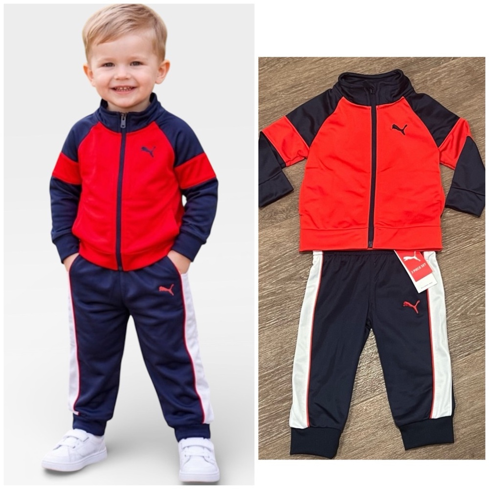$40 Puma (Brand New) Baby Infant Boys 2-Pc Tracksuit High Risk Red Navy Blue